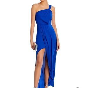 BCBG maxazria one shoulder blue dress.